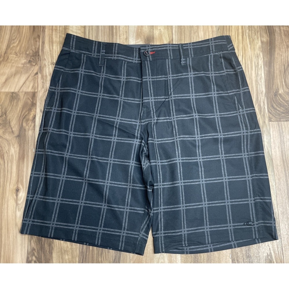 ONeill Crossover Hybrid Shorts‎ Mens 36 Black Plaid Stretch Boardshorts